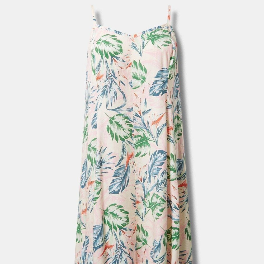 NWT Torrid Midi Challis Sleeveless Trapeze Dress Tropical leaves Size 1